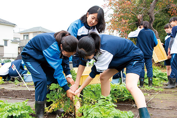 園芸の授業での収穫体験　野菜を育て、食することで「いのち」の大切さを学ぶ