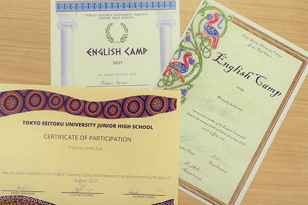 3日間にわたるイングリッシュキャンプの最終日には、修了証も発行されます。