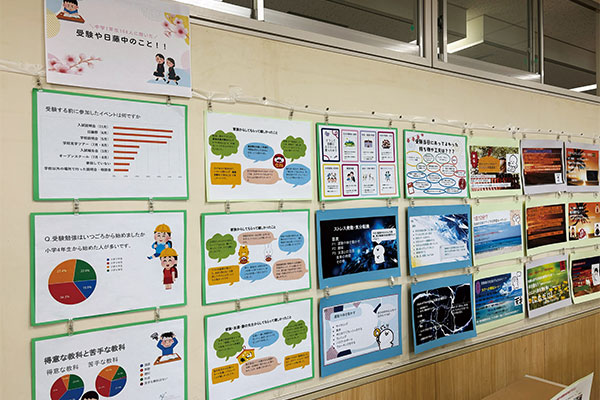 中学受験や学校生活に関するアンケート調査を実施し、その結果をわかりやすく展示しました。
